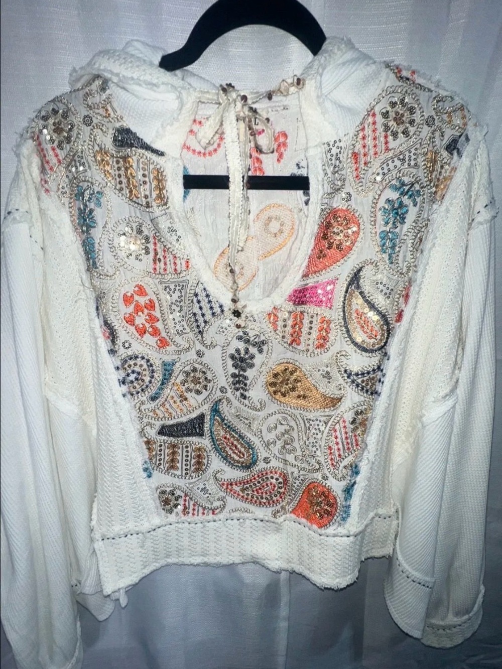 POL Cream Paisley Embroidered Sweater with Multicolor Accents - Picture 2 of 7
